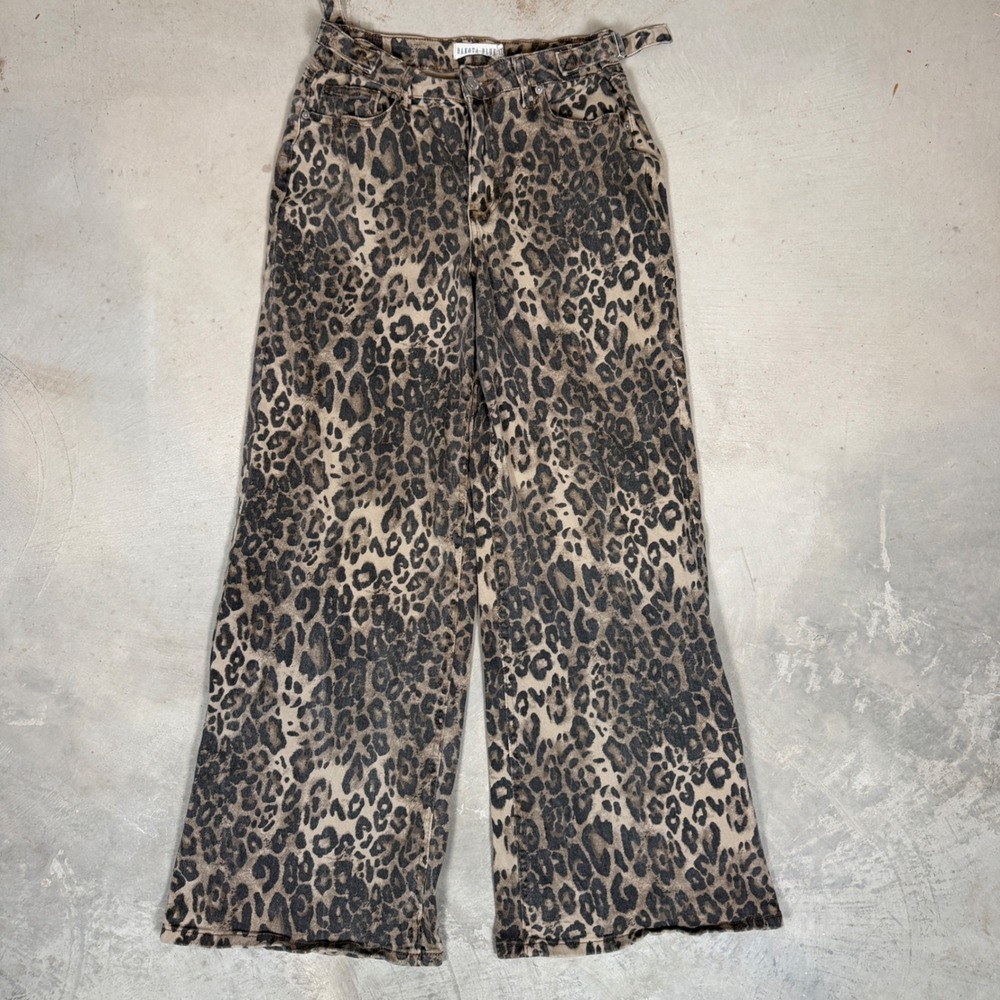 Dakota Blue Leopard Print Wide Leg Jeans Womens Size 5/27 High Rise Animal Print